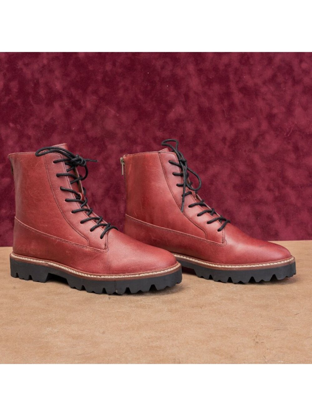 Madewell Women The Citywalk Lugsole Fashion Leather Burgundy Combat Boots sz 9